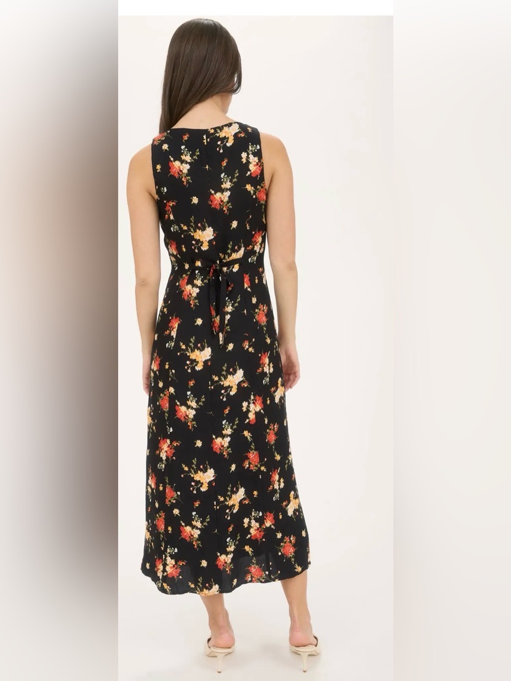 The Workshop sleeveless, button-down floral black midi dress size S
